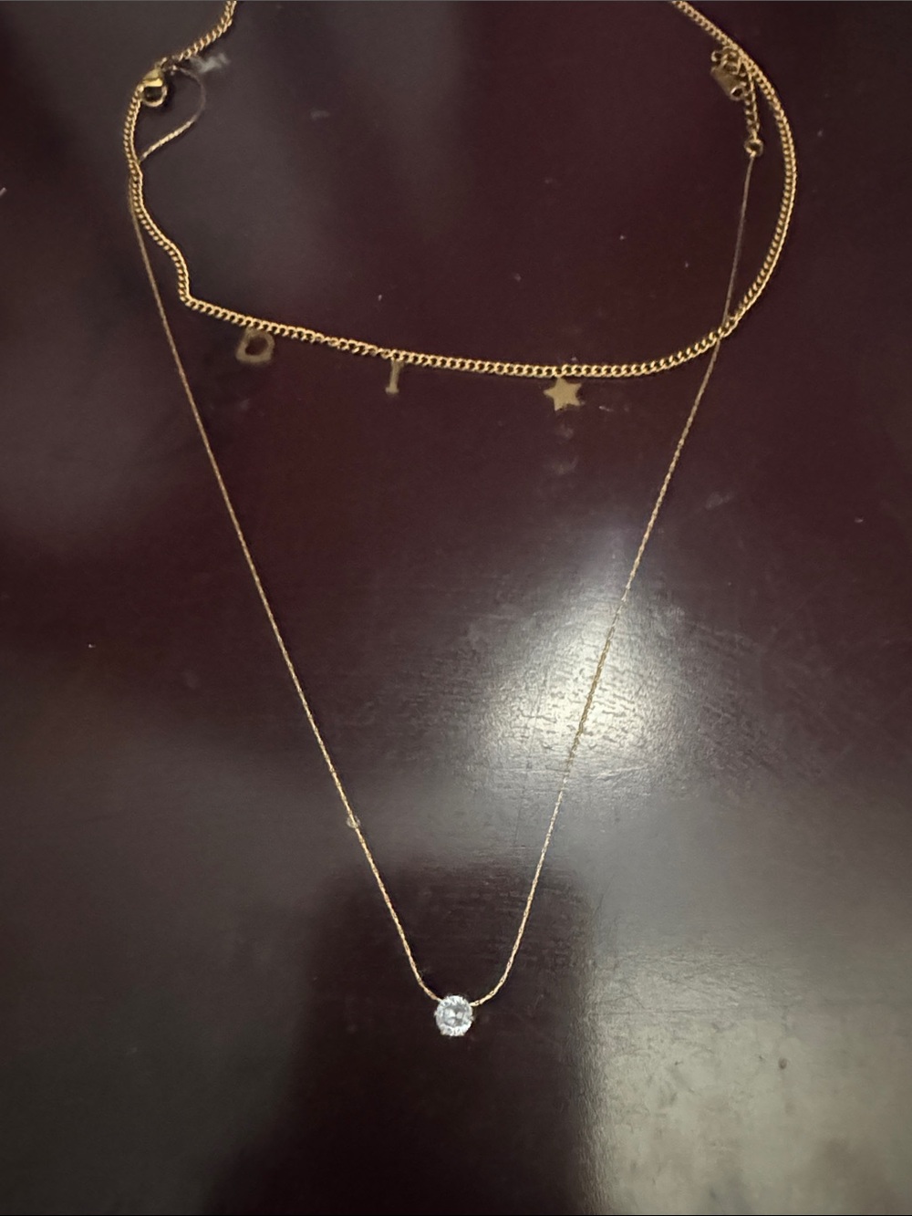 Gold Double-Layer Necklace with Crystal Pendant